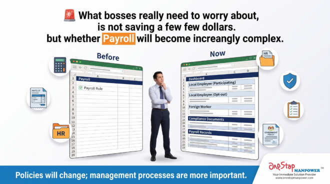 HR manager reviewing Malaysia payroll updates and LINDUNG 24 Jam changes with business owner.
